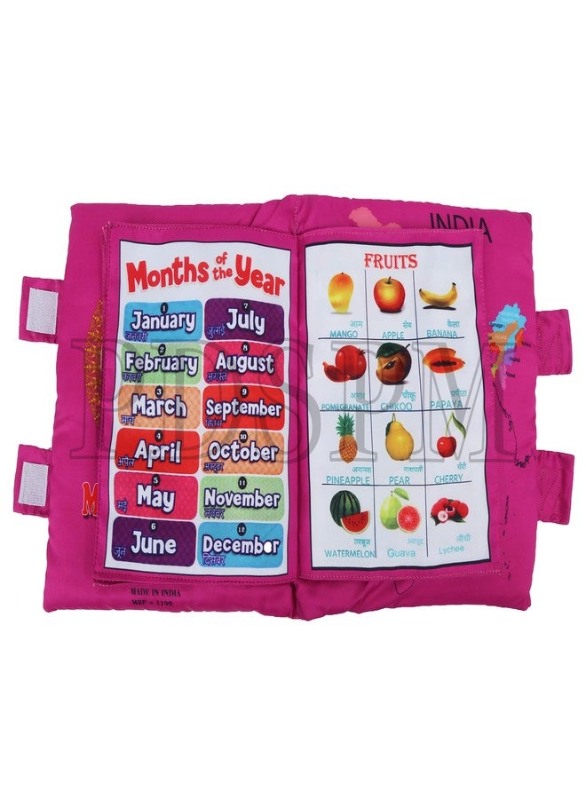 PDSPM Learning Cushion Pillow Book for Kids with 2 Languages Learn - English and Hindi, Activity Play, Soft Cloth Book Baby Pillow Toys,(Cushion Pink) - Image 4
